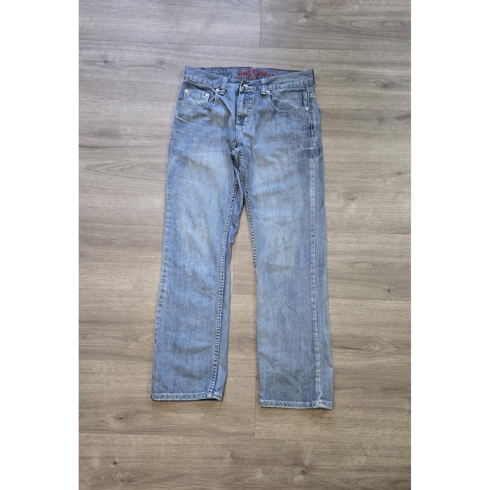 Red Camel Jeans Mens 30 x 30 Blue Denim Straight Frayed Cross Pockets Distressed